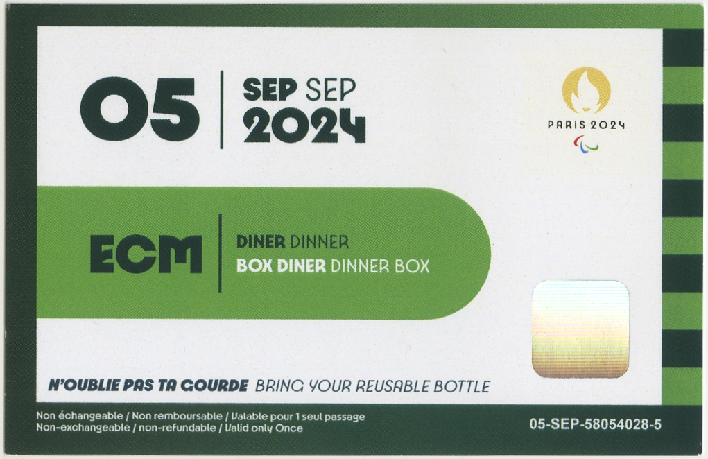 Ticket para la cena 5 de septiembre Juegos Paralímpicos de París 2024