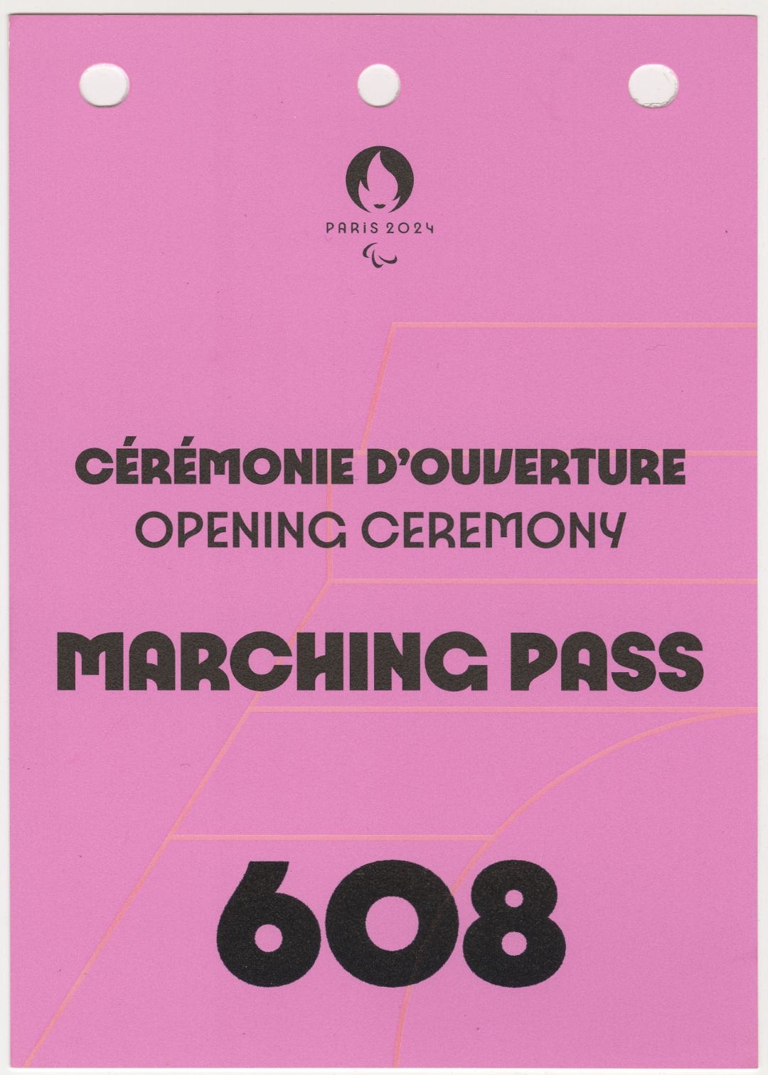 Marching pass Cérémonie d'ouverture Jeux Paralympiques de Paris 2024