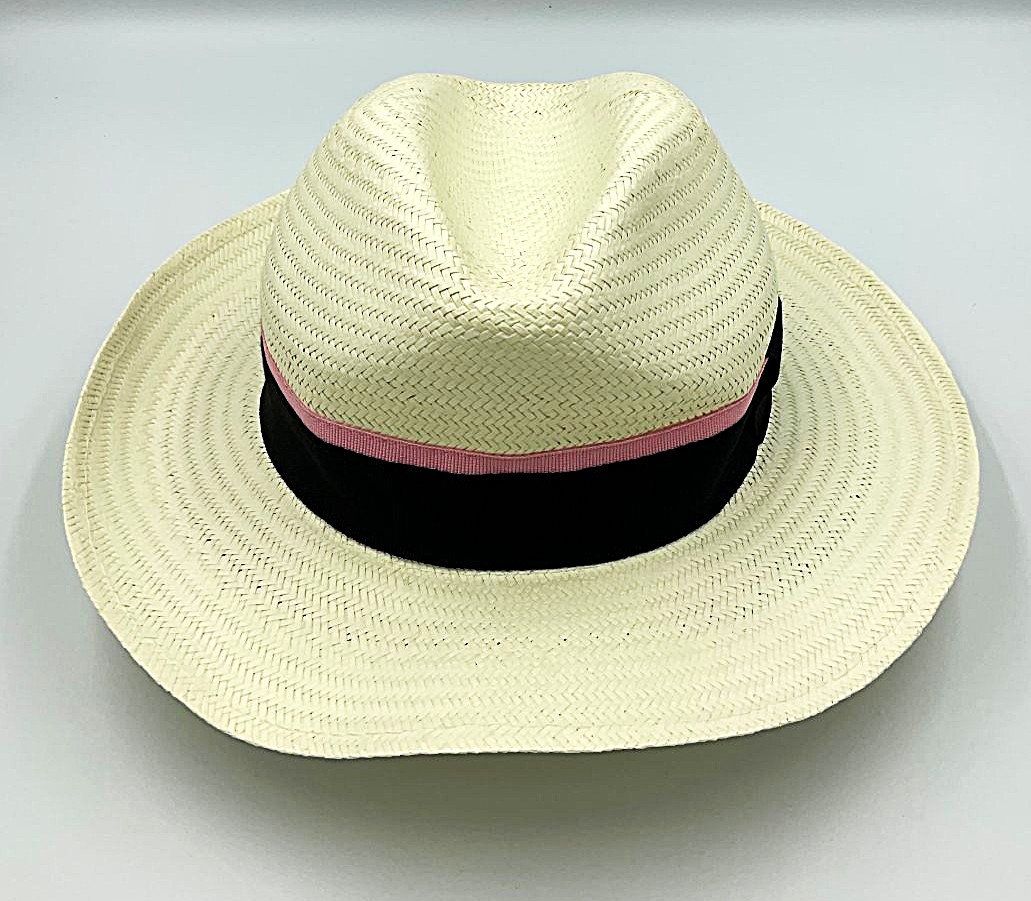 Chapeau Panama Paris 2024 couleur crème avec galon noir et rose